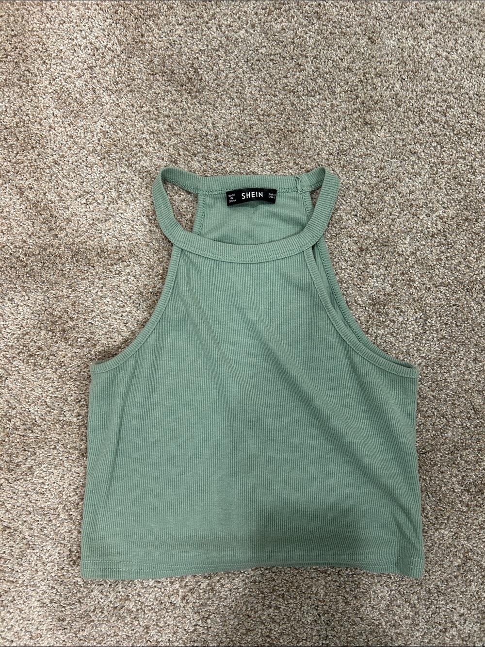 SHEIN Mint Green Ribbed High-Neck Crop Tank